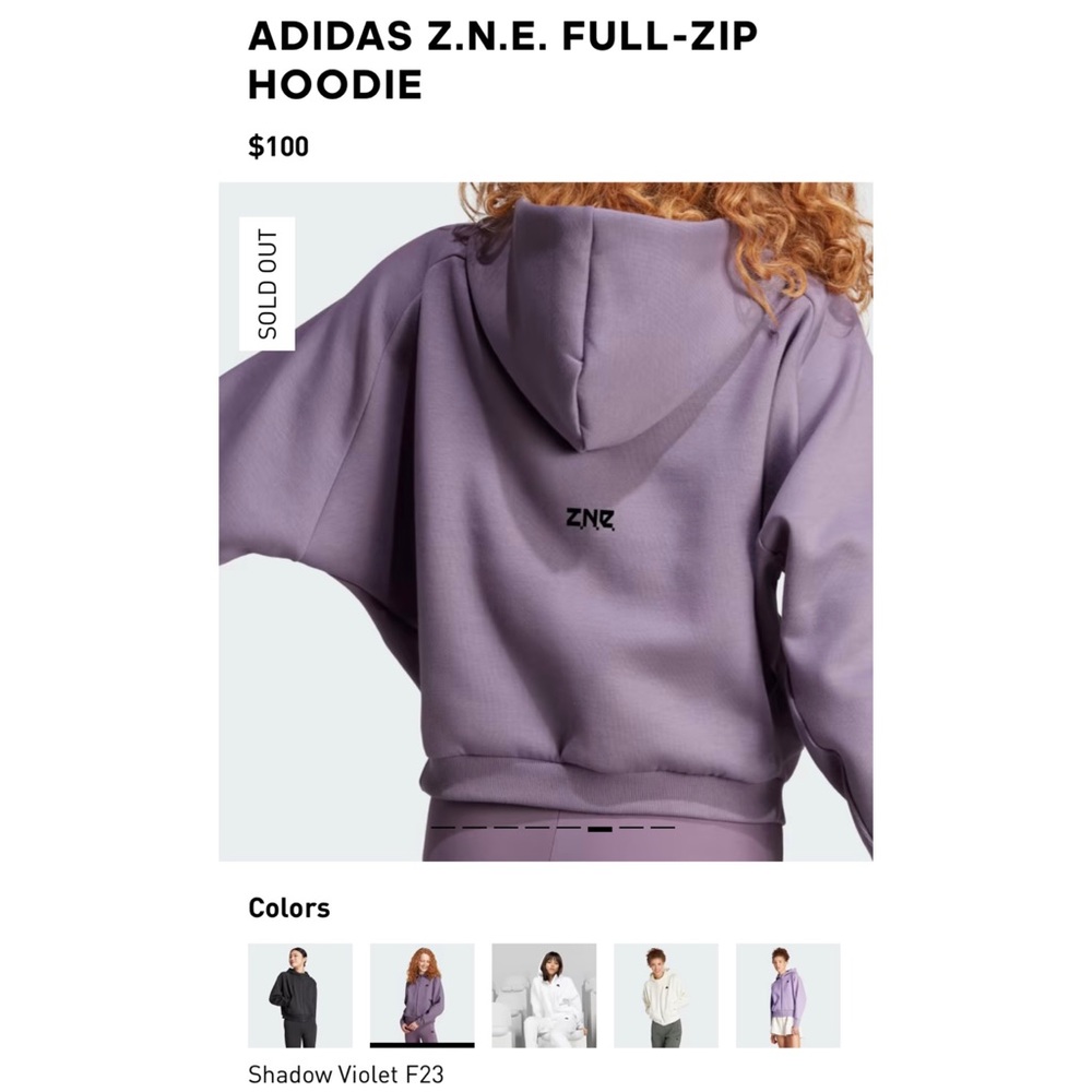 ADIDAS • Shadow Violet F23 ZNE Full-Zip Hooded Jacket, XS - Picture 13 of 16